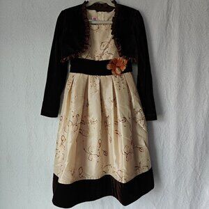 MUNECA Girls Cream Taffeta Sequin Brown Velvet Party Dress w/ Bolero Size 7